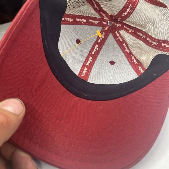 Wrangler Trucker Adjustable Hat With American Flag On Back. Red Wrangler Hat - Picture 8 of 16